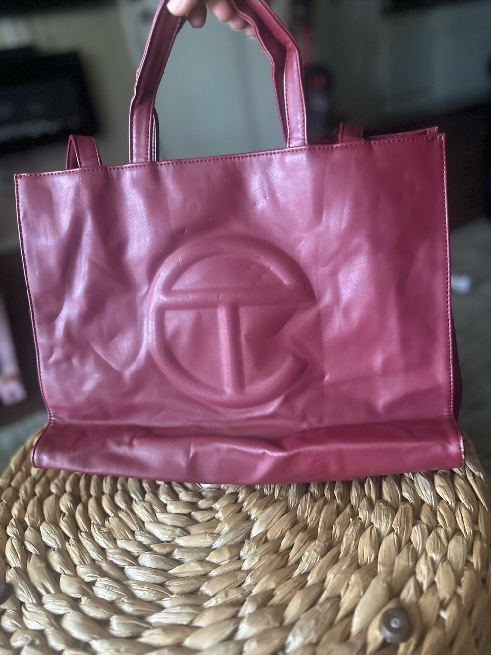 Women's Red Telfar Leather Tote Bag - Embossed Logo